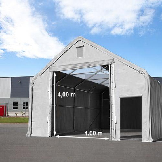 10x20 m hangar avec fenêtres dans le toit, porte 4x4 m, PRIMEtex 2300, anti-feu, gris, avec statique (type de sol : béton) - (49839)