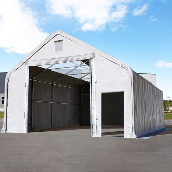 10x20 m hangar avec fenêtres dans le toit, porte 4x4 m, PRIMEtex 2300, anti-feu, gris, avec statique (type de sol : terre) - (49838)