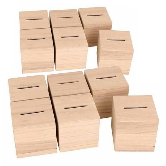 Tirelires cubiques en bois - ARTEMIO - 6 x 6 x 6 cm - Blanc - Enfant - Mixte