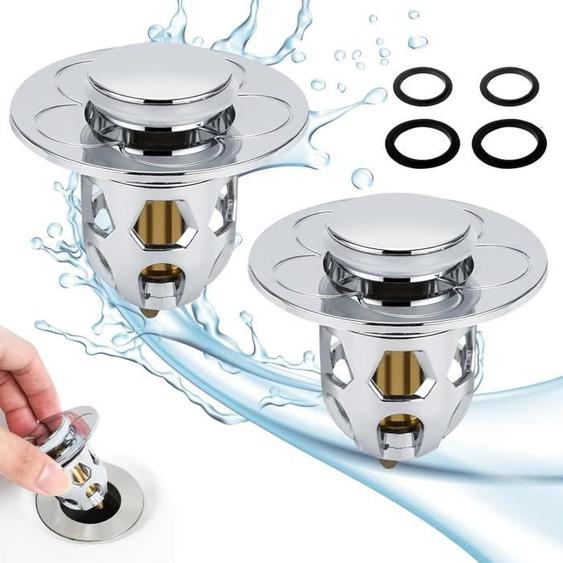 2 Pièces Bouchon de Lavabo Pop up avec Joints, Bouchon pour Evier, Bouchon Poussoir Lavabo pour Baignoire Cuisine  (34-40mm)