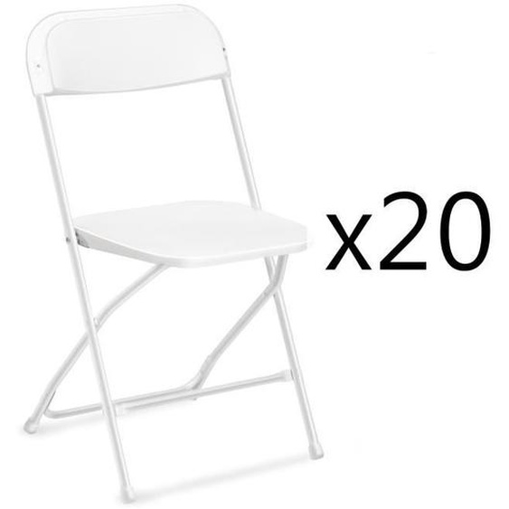 20 pièces chaise en plastique blanc, jardin, conférence, fête, mariage, pliable