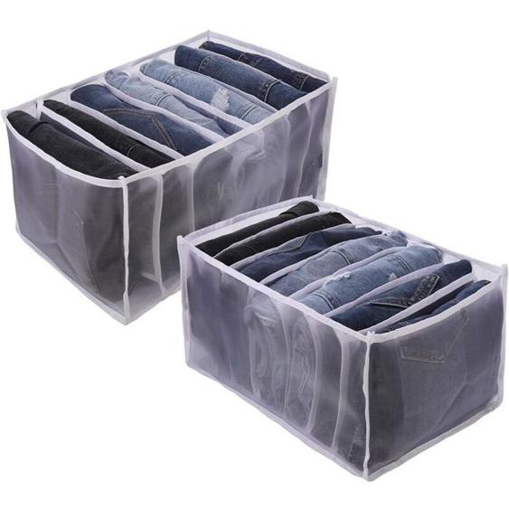 2PCS Grand Organisateur Tiroir Vetement Boite Pliable Rangement Jeans 7 Compartiments Organiseur Tiroir Commode en Maille PZCC