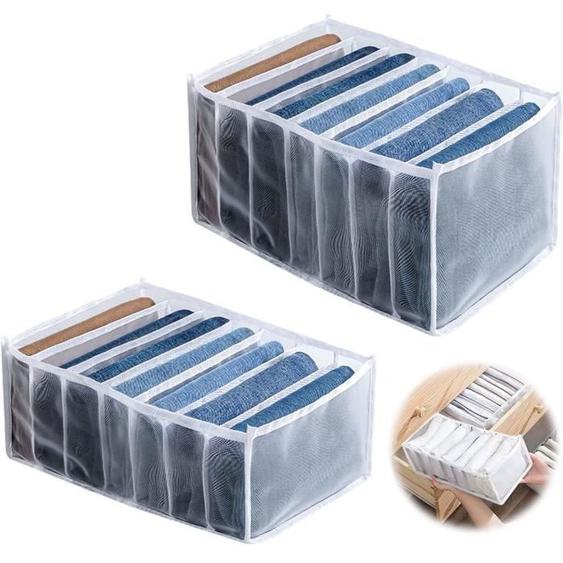 2pcs Organisateur de Tiroir Pliable,Boîte de Rangement Vêtements en Maille avec Compartiments,Blanc