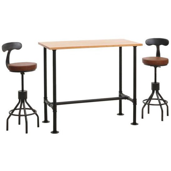 2x tabourets de bar avec dossier repose pieds reglable en hauteur avec table design industriel en metal et PVC marron 04_0006772