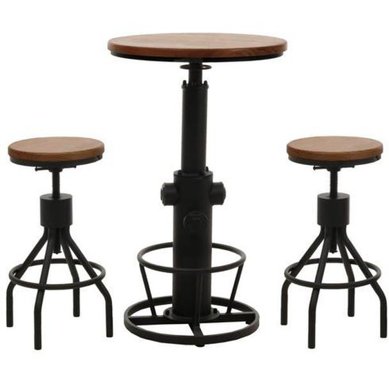 2x tabourets de bar reglable en hauteur repose pieds rotatif avec table de bar bois industriel marron 04_0006768