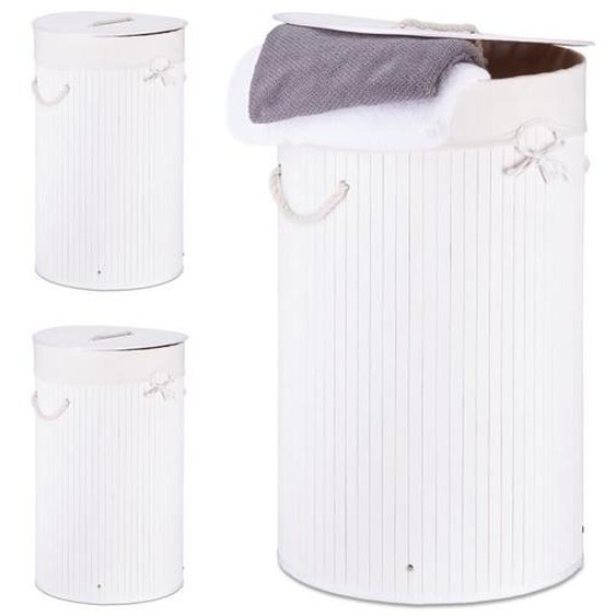 3x Panier à linge bambou rond blanc - 4052025418106