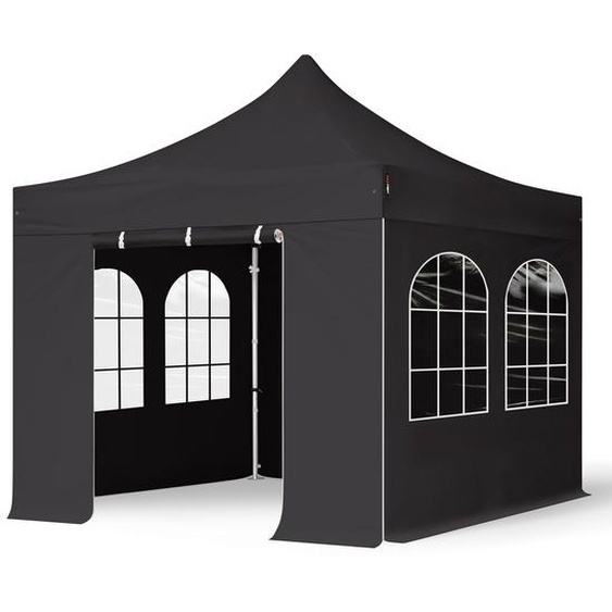 3x3 m Tonnelle pliante Alu, PES 800, côtés avec fenêtres, noir - (600134)