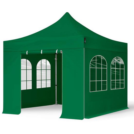 3x3 m Tonnelle pliante Alu, PES 800, côtés avec fenêtres, vert foncé - (600138)