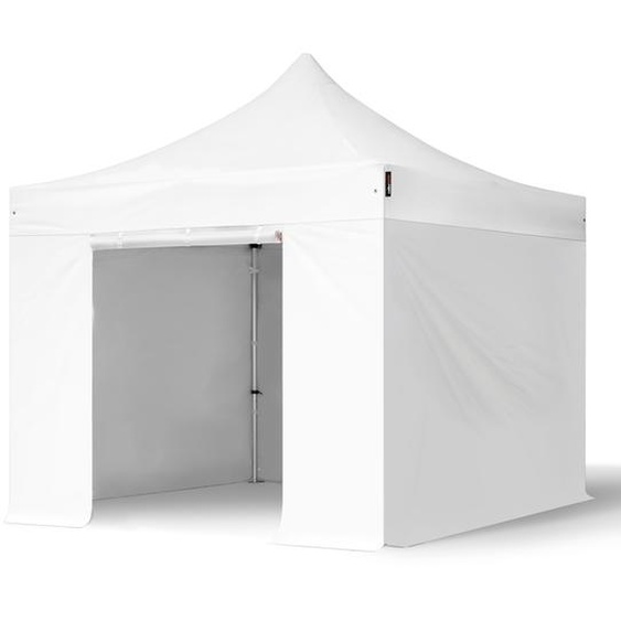 3x3 m Tonnelle pliante Alu, PVC 850, anti-feu, côtés sans fenêtre, blanc - (578686)