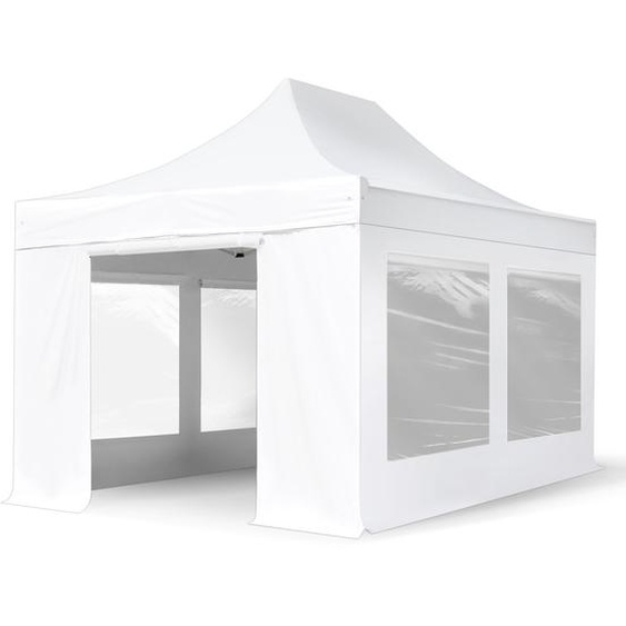 3x4,5 m Tonnelle pliante Alu, PVC 850, anti-feu, côtés panoramiques, blanc - (582876)