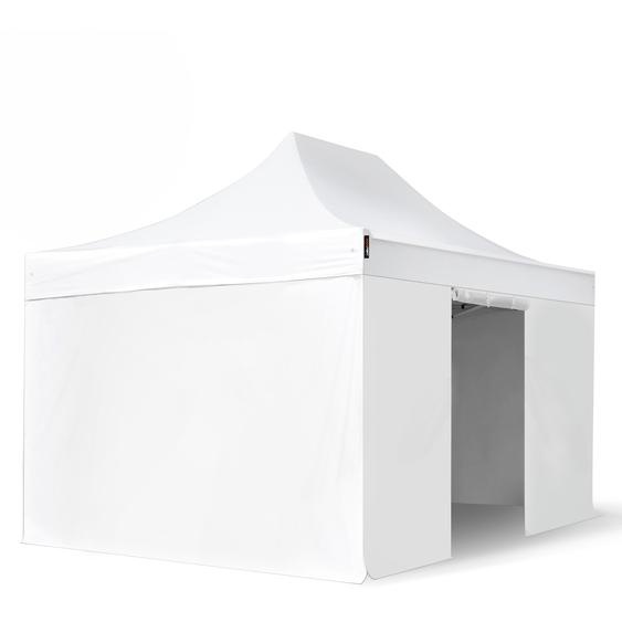 3x4,5 m Tonnelle pliante Alu, PVC 850, anti-feu, côtés sans fenêtre, blanc - (578687)