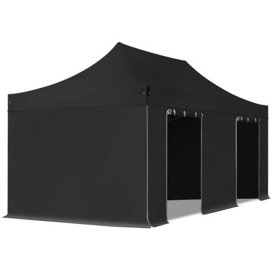 3x6 m Tonnelle pliante Acier, PVC 800, anti-feu, côtés sans fenêtre, noir - (600122)