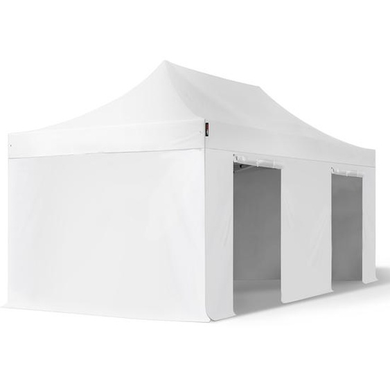 3x6 m Tonnelle pliante Alu, PVC 850, anti-feu, côtés sans fenêtre, blanc - (578688)