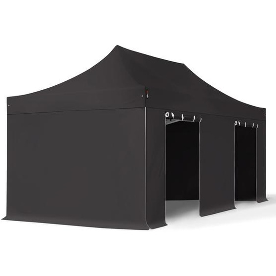 3x6 m Tonnelle pliante Alu, PVC 850, anti-feu, côtés sans fenêtre, noir - (59123)