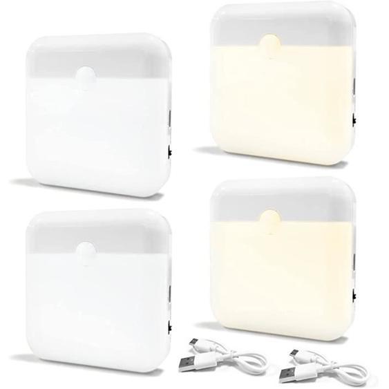 4 PCS Lumiere LED, Veilleuse Automatique avec Détecteur de Mouvement Lumière, Lampe Veilleuse LED Enfant Rechargeable, 2 Modes