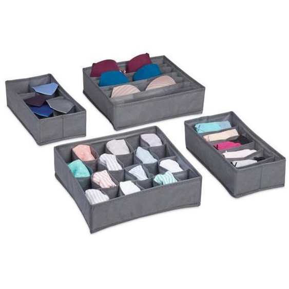 Relaxdays Organiseur sous-vêtements, 4 pièces, Système rangement boites pour armoire, pour chaussettes, gris foncé