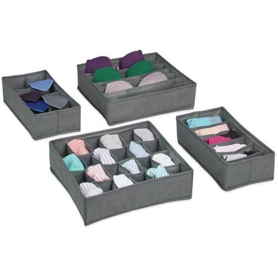 Relaxdays Organiseur sous-vêtements, 4 pièces, Système rangement boites pour armoire, pour chaussettes, gris clair