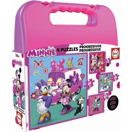 4 Puzzles Progressifs - Educa - Malette Puzzles Progressifs Minnie & The Happy Helpers (12-16-20-25) Rose