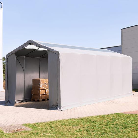 4x12 m hangar, PVC 850, H. 3 m avec portes à fermeture éclair et fenêtres dans le toit, gris, avec statique (type de sol : béton) - (94291)