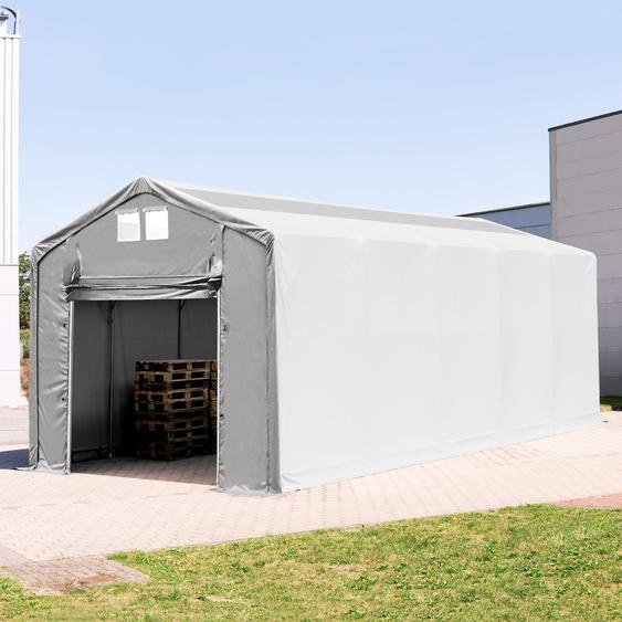 4x12 m hangar, PVC 850, H. 3m avec porte actionnée par traction et fenêtres dans le toit, gris, sans statique - (94266)