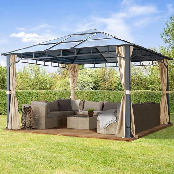 4x4 m, Tonnelle de jardin, Sunset Deluxe, toit rigide, champagne - (300171)