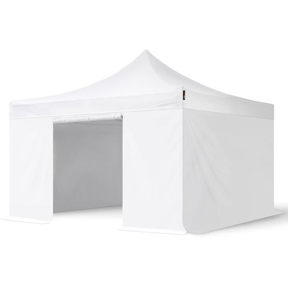 4x4 m Tonnelle pliante Acier, PVC 800, anti-feu, côtés sans fenêtre, blanc - (600131)