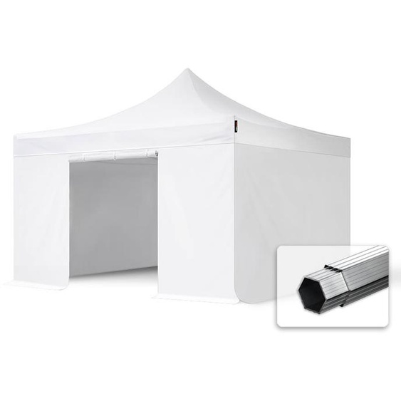 4x4 m Tonnelle pliante Alu, PVC 850, anti-feu, côtés sans fenêtre, blanc - (578932)