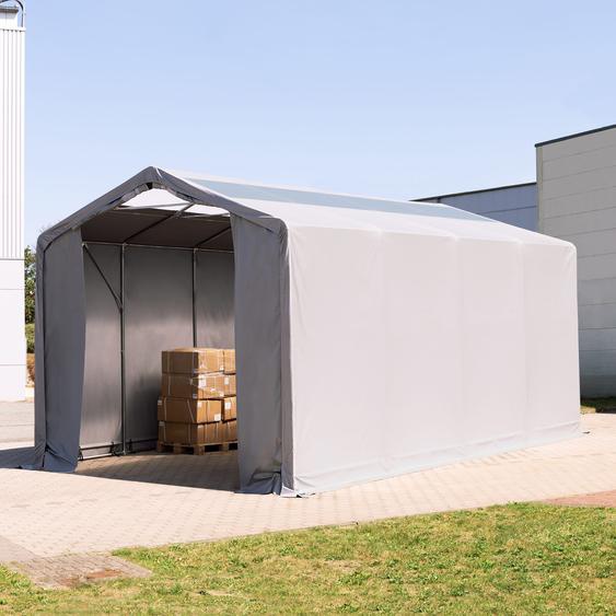 4x8 m hangar, PVC 850, H. 3 m avec portes à fermeture éclair et fenêtres dans le toit, gris, avec statique (type de sol : terre) - (93851)