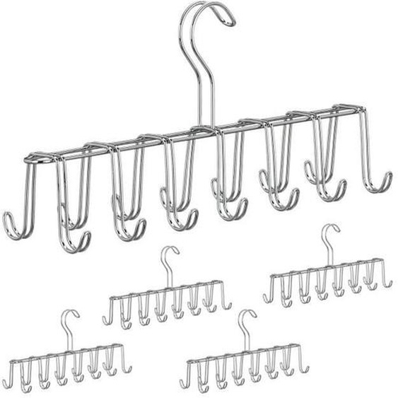 5 x Gürtelhalter, Krawattenhalter aus Metall, platzsparend, je 14 Haken, Krawatten & Gürtel, Kleiderschrank, silber