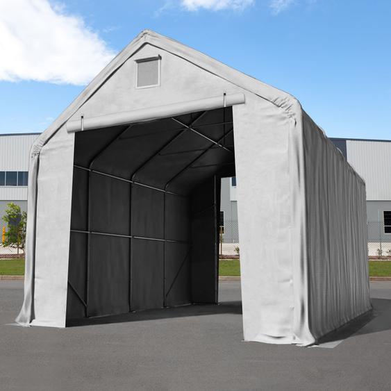 5x10 m hangar, porte 3x3,4 m, PRIMEtex 2300, anti-feu, gris, avec statique (type de sol : terre) - (48670)