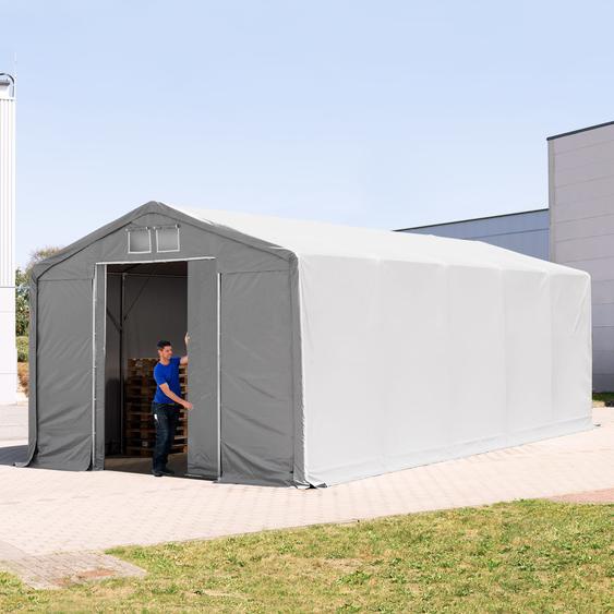 5x10 m hangar, PRIMEtex 2300, anti-feu, H. 3 m avec porte coulissante, gris, sans statique - (79985)