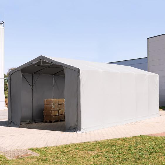 5x10 m hangar, PRIMEtex 2300, anti-feu, H. 3 m avec portes à fermeture éclair, gris, avec statique (type de sol : terre) - (93960)