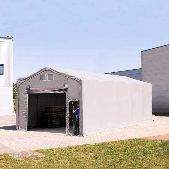 5x10 m hangar, PRIMEtex 2300, anti-feu, H. 3m avec porte actionnée par traction, gris, avec statique (type de sol : terre) - (93961)