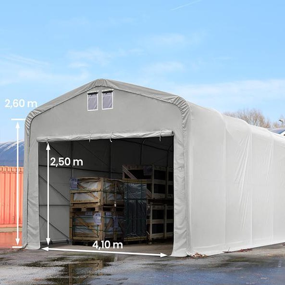 5x16 m hangar, porte 4,1x2,5 m, toile PVC de 850, gris, avec statique (type de sol : terre) - (438190)