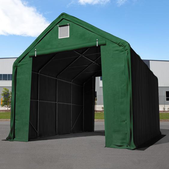 5x8 m hangar, porte 3x3,4 m, PRIMEtex 2300, anti-feu, vert foncé, avec statique (type de sol : terre) - (48667)