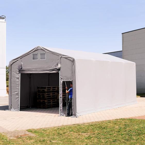 5x8 m hangar, PRIMEtex 2300, anti-feu, H. 3m avec porte actionnée par traction, gris, avec statique (type de sol : terre) - (93959)