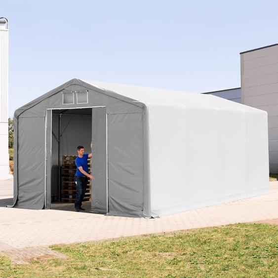 5x8 m hangar, PVC 850, H. 3 m avec porte coulissante, gris, avec statique (type de sol : terre) - (93859)