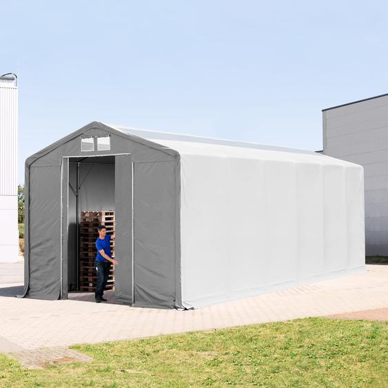 6x12 m hangar, PVC 850, H. 3 m avec porte coulissante et fenêtres dans le toit, gris, avec statique (type de sol : terre) - (93893)