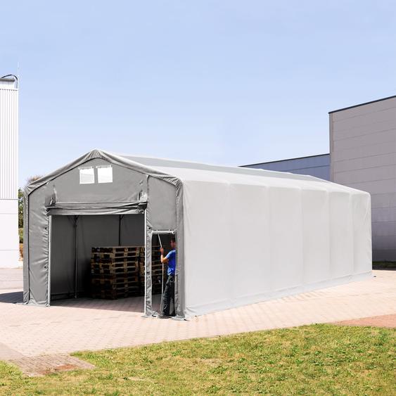 6x12 m hangar, PVC 850, H. 3m avec porte actionnée par traction et fenêtres dans le toit, gris, avec statique (type de sol : terre) - (93892)