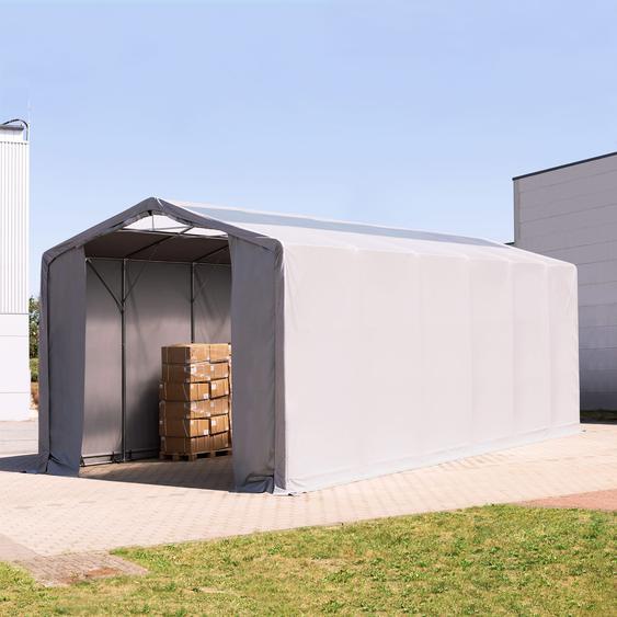 6x12 m hangar, PVC 850, H. 4 m avec portes à fermeture éclair et fenêtres dans le toit, gris, avec statique (type de sol : béton) - (94134)