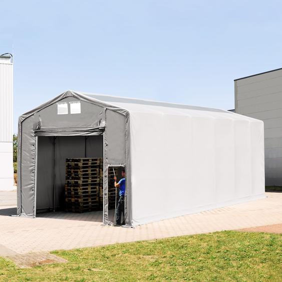 6x12 m hangar, PVC 850, H. 4m avec porte actionnée par traction et fenêtres dans le toit, gris, avec statique (type de sol : terre) - (93901)