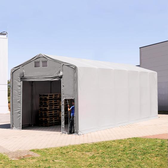 6x12 m hangar, PVC 850, H. 4m avec porte actionnée par traction, gris, avec statique (type de sol : terre) - (93898)