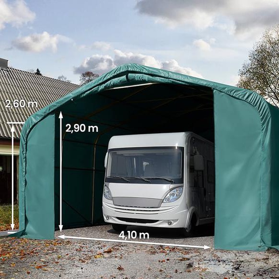 6x24 m, Tente garage de stockage, PRIMEtex 2300, porte 4,1x2,9 m, anti-feu, vert foncé, avec statique (type de sol : béton) - (99441)