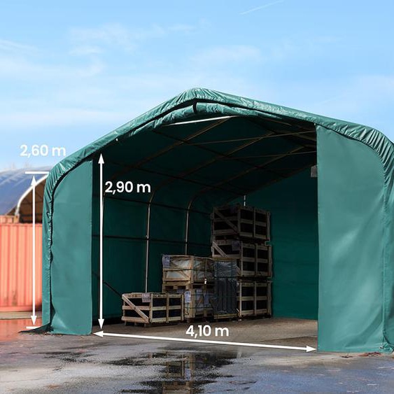 6x6 m hangar, porte 4,1x2,9 m, toile PVC de 850, vert foncé, avec statique (type de sol : béton) - (49414)