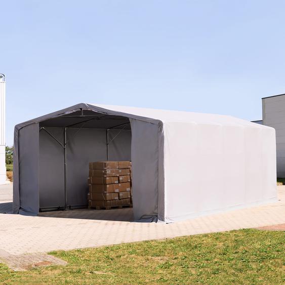 8x10 m hangar, PVC 850, H. 3,6 m avec portes à fermeture éclair, gris, avec statique (type de sol : terre) - (93915)