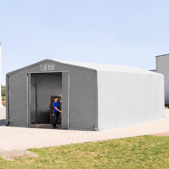 8x10 m hangar, PVC 850, H. 4 m avec porte coulissante, gris, avec statique (type de sol : terre) - (93941)