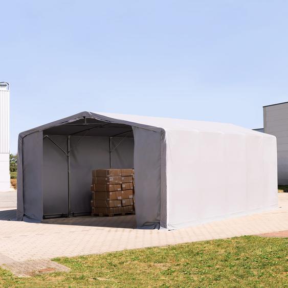 8x10 m hangar, PVC 850, H. 4 m avec portes à fermeture éclair, gris, avec statique (type de sol : béton) - (94173)