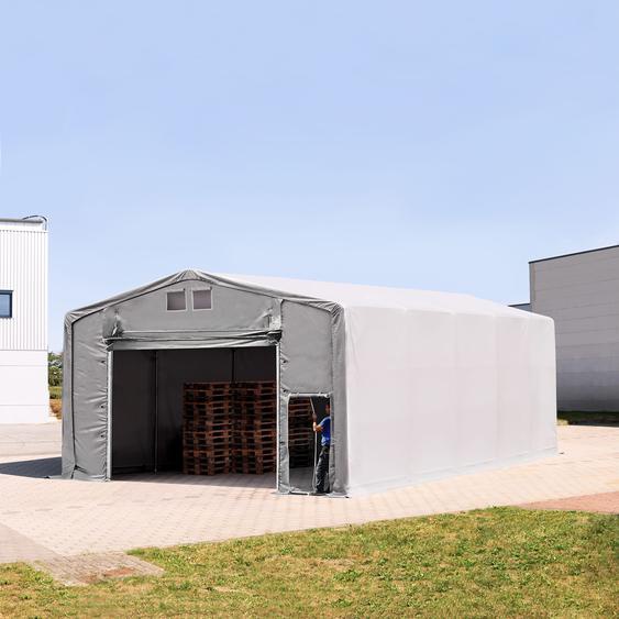 8x10 m hangar, PVC 850, H. 4m avec porte actionnée par traction, gris, avec statique (type de sol : terre) - (93940)