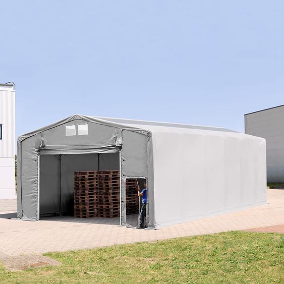 8x12 m hangar, PRIMEtex 2300, anti-feu, H. 4m avec porte actionnée par traction et fenêtres dans le toit, gris, avec statique (type de sol : béton) - (94234)