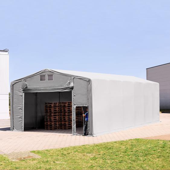 8x12 m hangar, PRIMEtex 2300, anti-feu, H. 4m avec porte actionnée par traction, gris, avec statique (type de sol : terre) - (93997)